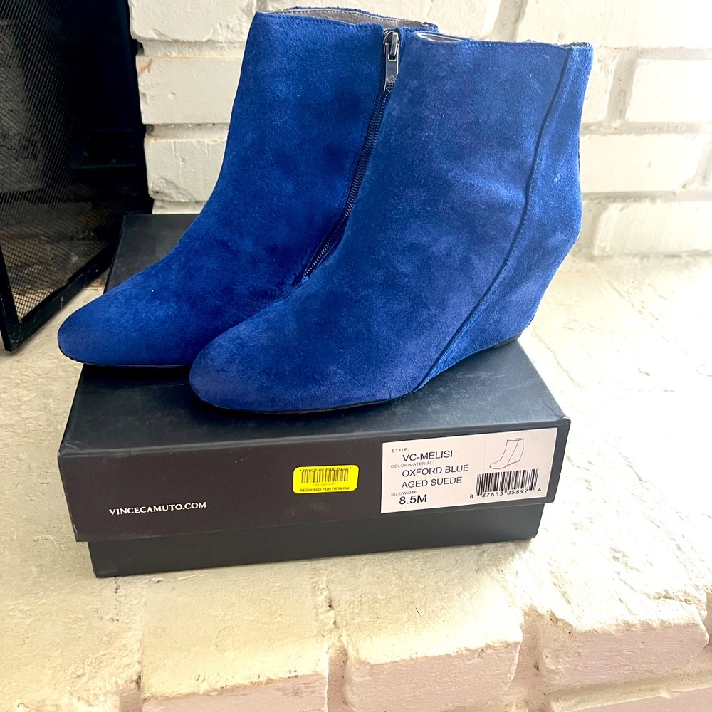 Brand New - Vince Camuto blue suede booties. 8.5